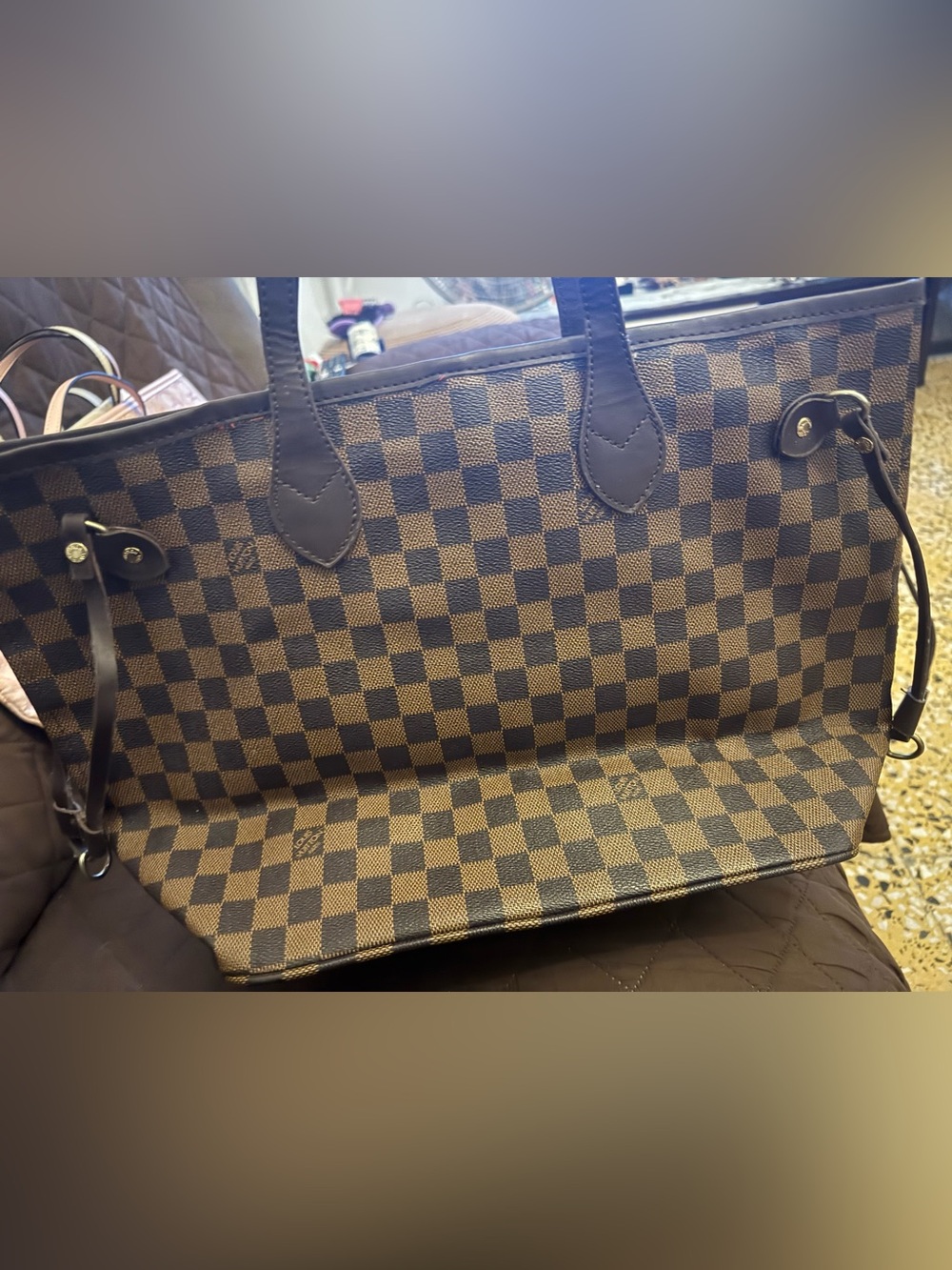 Brown Checkered Tote Bag